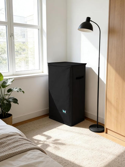 WTREE Laundry Hamper with Lid, Reinforced Sturdy Clothes Hamper with Anti-Puncture Base, Large Collapsible Laundry Basket with Removable Liner Bag, Tall Dirty Clothes Bin for Family, 100L Black