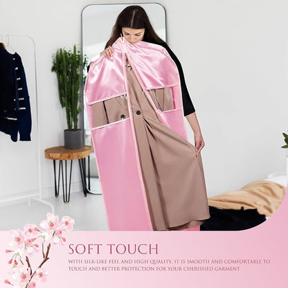 Univivi Super Soft Satin Garment Bags for Hanging Clothes, 43 Inch Zippered Suit Cover with Gussets, Breathable & Non-smell for Suits, Coats, Jackets, Shirts, 2 Pack - Pink