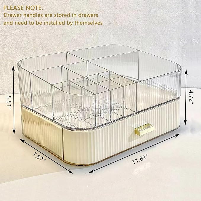 Makeup Organizer with Stackable Drawers, Bathroom Vanity Organizers and Storage, Ideal for Desk and Dresser Countertops, Great for Cosmetics, Skincare, Lipsticks, Nail Care - Cream
