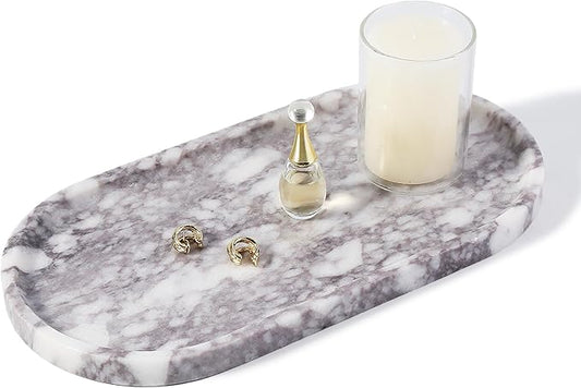Koville Real Luxurious Marble Vanity Tray, 12"x6" Calacatta Viola Marble Catchall Tray for Bathroom, Natural Stone Perfume Trays Jewelry Dish for Dresser, Genuine Stone Storage Tray for Home Decor