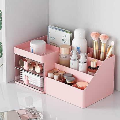 Makeup Organizer with Drawers, Cosmetic Storage for Dresser Vanity and Bathroom Countertop, for Kids Family, Toothpaste Holder for Bathroom Vanity Organizer Storage (Pink)