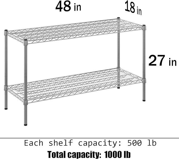 18" Deep x 48" Wide x 27" Height Wire Shelving Kit | 2-Tier | NSF Commercial Storage Rack Unit