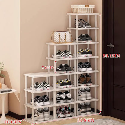 SAN HE Bamboo Shoe Rack 17 Tier- Vertical Shoe Rack for Small Spaces, Tall Narrow Shoe Rack Organizer for Closet Entryway Corner Garage and Bedroom,Skinny Shoe Shelf with Free Stackable DIY