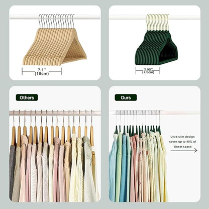 36 Packs Velvet Clothes Hangers, 17.3 Inches Non-Slip Skirt Hangers, Sturdy Dresses Hangers with Shoulder Notches, Space Saving Clothing Hangers for Adults, Dark Green with Gold Hook