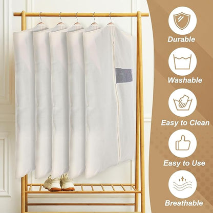 Aliceset 6 Pcs 43 Inches Cotton Garment Bags for Hanging Clothes Canvas Suit Bags for Clothes Coats Jackets Shirts Closet Storage Travel Gusseted Hanging Garment Cover