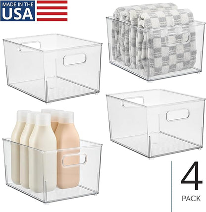 iDesign Stackable Plastic Bathroom Storage Handles-Set of 4-Clear 10.53 x 8.26 x 6.24 Bin-Small M4
