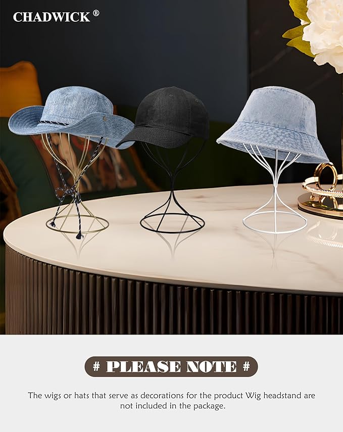 CHADWICK Gold Iron Ball Hat Rack, Tall Display Stand for Fedora, Baseball Cap, Wig Storage, 6.7" x 15.7", Single Unit