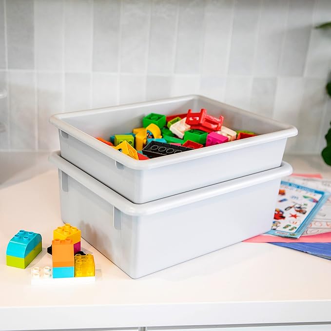ECR4Kids Letter Size Plastic Tray Organizer with Lids, Small, Storage Bins, Contemporary, 10-Piece