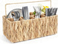 Wicker Silverware Organizer Basket,Hand Woven Kitchen Utensil Holder with Handles,Flatware Storage Caddy for Countertop Dining Picnic Party Table,Natural Cutlery Caddy for Plates,Napkins&Utensils