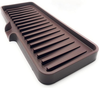 Silicone Soap Dish Tray and Sponge Holder with Drain Chute, Rectangular, Kitchen and Bathroom Sink Organizer (Dark Chocolate, 9"x3.5")