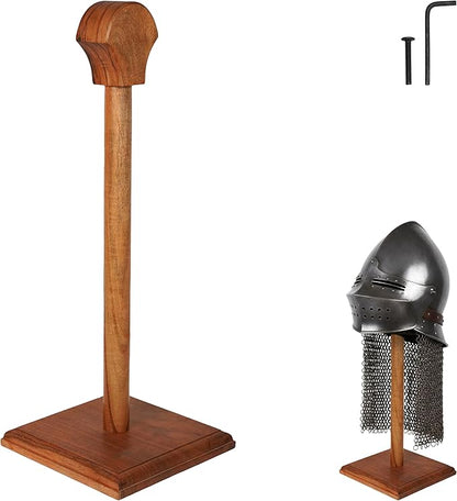 Mythorjan Wooden Helmet Stand Display Décor Stand For Spartan, Templar, Motorcycle, Caps, Hat Decorative Desktop Hanger Rack LARP Helmet Stand, 21 Inch - Natural