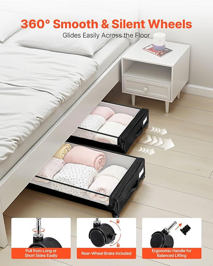 VEVOR Under Bed Storage with Wheels, 30.3 x 18.5 x 6.8 inch, Underbed Containers with Clear Lid, Underbed Shoe Organizer, Rolling Under the Bed Storage Bins for Clothes Shoes Blankets Bedroom, 2 Pack