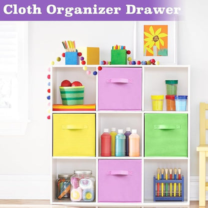 6 Pack Fabric Storage Bins, 10.6 Inch Colorful Cloth Organizer Baskets, Foldable Fabric Storage Cubes with Handles, Multi Colored Collapsible Bins for Toys Closet Bedroom Living Room(6 Color)