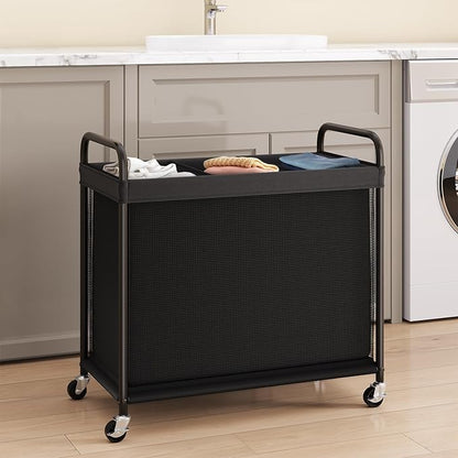 ELYKEN Laundry Hamper 3 Section, 120L Rolling Laundry Sorter with Removable Liner Bag, Laundry Basket with Wheels, Steel Frame with Metal Handle, Clothes Hamper Cart for Laundry Room & Bedroom