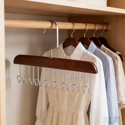 CTESNE【4 Pack】 Belt Hanger for Closet,Wooden Tie Rack Hangers for Men with 8 Hooks, Space Saving Tie Holder Organizer,Closet Storage for Belts,Ties,Bras,Scarves,Tank Tops