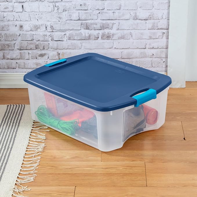 Sterilite 18-Pack Latch and Carry, Clear Plastic Storage Bins with Latching Lids and Full-Grip Handles, 12 Gallon
