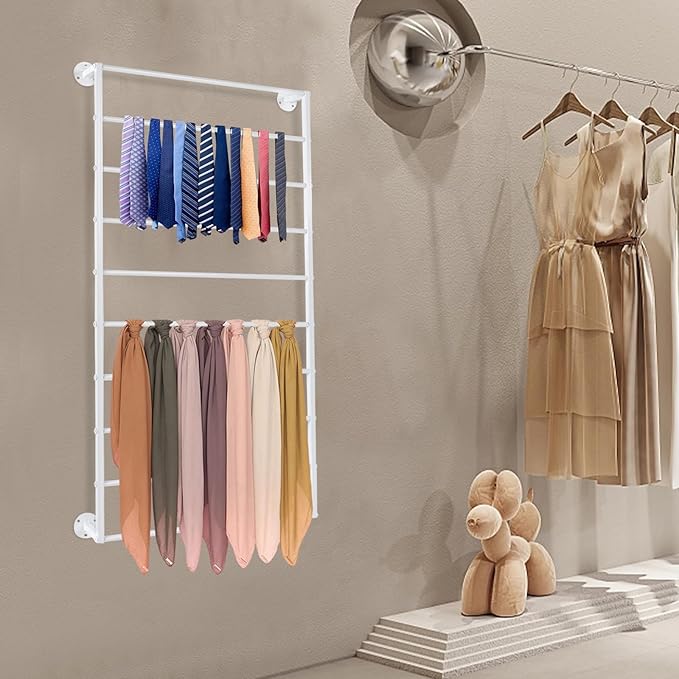 Wall Mounted Display Rack, 10-Layer Wall Scarf Rack Organizer, Space-Saving Wrapping Paper Organizer Ribbon Holder for Flower Shops. Three Color Options (White)