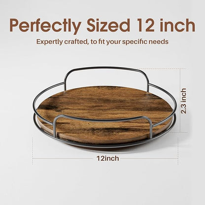 LAMU Lazy Susan Organizer, 12'' Lazy Susan Turntable for Cabinet, Table Top, Kitchen, Countertop, Bathroom, Pantry, Spice Organization, Wooden,1 Pack