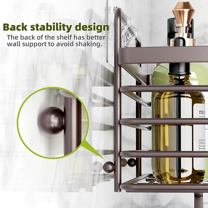 Yougai Shower Caddy, Shower Organizer with Soap Holder and Hooks, Rustproof Shower Shelves, No Drilling Bathroom Organizers and Storage, Wall-Mounted Kitchen & Home Decor (Brown)