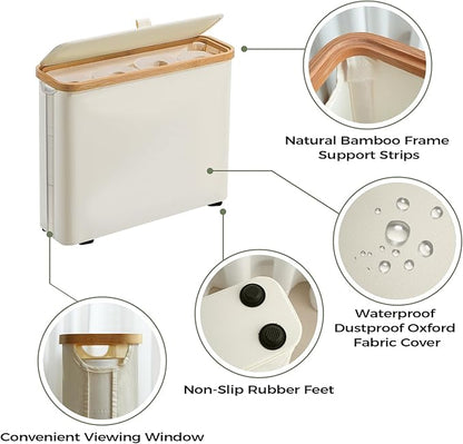 Elegant Toilet Paper Storage with Lid, Narrow Toilet Paper Holder Beside Toilet, Classy Bathroom Tissue Storage, Slim Toilet Paper Storage, Waterproof Oxford Fabric for Mega Rolls 30L (Gray)
