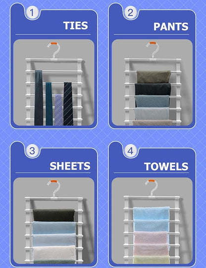 SEVEN LUCKY LIGHT 6 Tier Vertical Pants Hangers Space Saving Set of 2, Cloud Ladder Design Holds 12+ Pants, Leggings Organizers for Apartment & Small Wardrobe Storage, Dorm Room Essentials