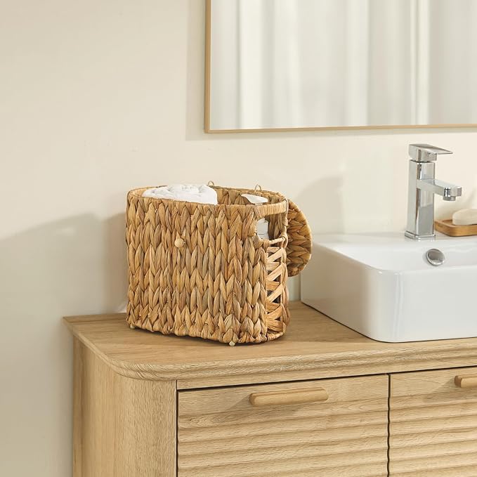 YANGQIHOME Toilet Paper Storage, Water Hyacinth Toilet Paper Storage with Lid, Papers Container for up to 4 Mega Rolls, Bathroom Basket Organizer