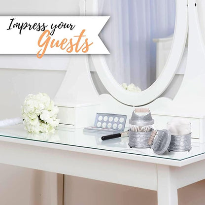 Autumn Alley Galvanized Bathroom Apothecary Jars Set, Farmhouse Bathroom Jars Qtip Holder Glass Dispenser- Rustic Vanity Organizer with Lids for Cotton Balls, Swabs, Rounds, Bath Salts 2-Glass Jars
