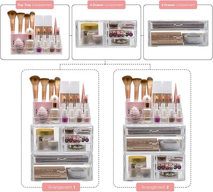 Sorbus Large Clear Makeup Organizer - Detachable 3-Piece Jewelry & Make Up Organizers and Storage Set - Spacious Cosmetic Display Tower - Makeup Organizer for Vanity, Bathroom, Dresser & Countertop