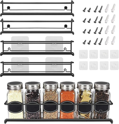 Spice Rack Wall Mounted 4 Tier – Space-Saving Kitchen Spice Organizer for Seasonings – Screw or Adhesive Hanging – Wall Mount Hanging Spice Rack for Wall, Cabinet, Pantry Door 2.5x 2.5x11.5 in