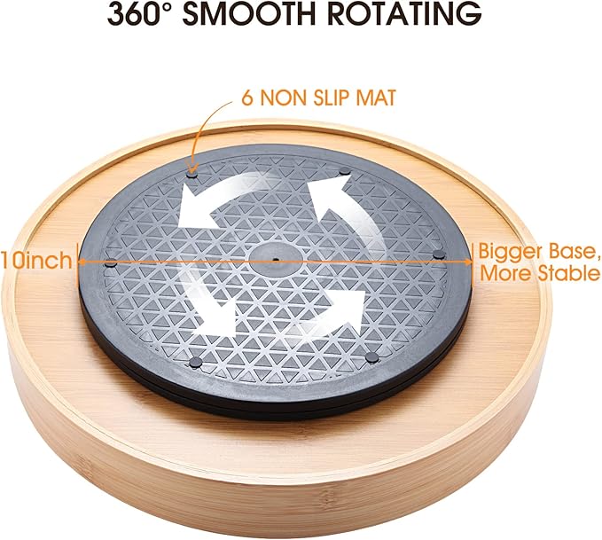 Lazy Susan Organizer 14 inch, Bamboo Lazy Susan for Table, Kitchen Turntable Organizer with Double Handles, Round Wood Rotating Turntable Spice Organizer for Countertop Cabinet or Pantry