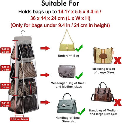 Lirex 8-Pocket and 6-Pocket Hanging Purse Organizer Bundle, Minimalist Style, Hanging Handbag Organizer for Closet, Grey