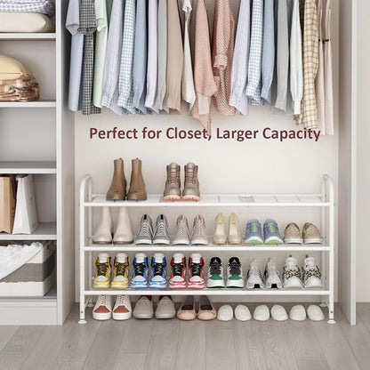 LINZINAR Shoe Rack Long 3 Tier Shoe Storage Organizer Metal Wide Shoe Shelf for Closet Entryway Bedroom 24 Paris Large Capacity, Black (White, 3-Tier)