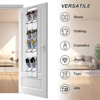 PVWSG Over The Door Shoe Organizer, 14 Large Mesh Pockets Hanging Shoe Rack for Closet Organizers and Storage, White, 2-pack (white)