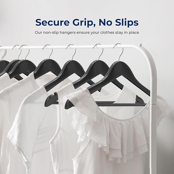 SereneLife 60-Pack Premium Black Wooden Suit Hangers – Heavy-Duty Solid Wood Coat Hangers with 360° Chrome Swivel Hook & Notches – Space-Saving, Non-Slip Design for Shirts, Jackets & Dresses