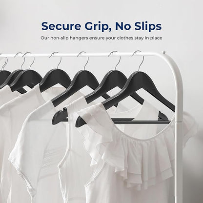 SereneLife 60-Pack Premium Black Wooden Suit Hangers – Heavy-Duty Solid Wood Coat Hangers with 360° Chrome Swivel Hook & Notches – Space-Saving, Non-Slip Design for Shirts, Jackets & Dresses