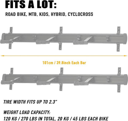 CyclingDeal Bike Wall Mount Rack - Adjustable Indoor Outdoor Storage Vertical Cycling Hook Hanger Organiser - Safe & Secure for Storing MTB Road Bicycles in Garage or Home - Upgraded 6 Bikes