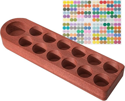 Wooden Essential Oil Holder with 13 Holes (3cmx12 & 5cmx1), Retro Desktop Display Rack for Bathroom Vanity Desk Organizer