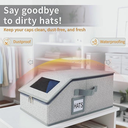 2 PCS Hat Organizer for Baseball Caps Stackable HatBox Hat Rack Hold Up to 24 Caps Hat Storage for Closet with Clear Window Space-Saving Fabric Hat Holder
