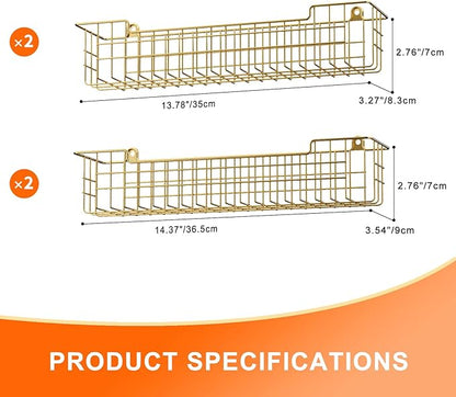Spice Rack, 4-Pack Seasoning Organizer Wall Mount for Kitchen Storage Organization, Spice Holder Shelf Saving Space for Cabinet, RV, Pantry, Gold