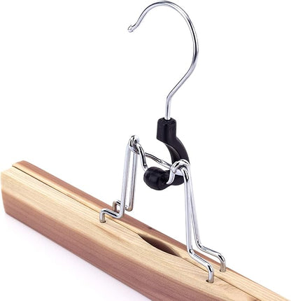 HANGERWORLD Pack of 10 Skirt and Pants Hangers with Clamp Clips, 10.6inch American Cedar Wood Hanger