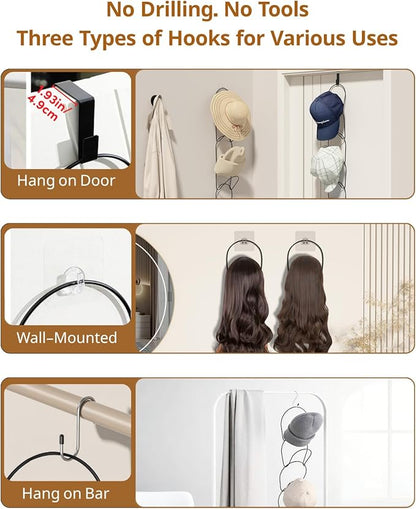 LINFIDITE 10 Pack Hat Rack Hanger Holder Organizer Closet Hanging Baseball Cap Display Storage Rack for Scarves Handbags Towels Clothes Ties Over Door Wall Mounted w Hanging Hook Black