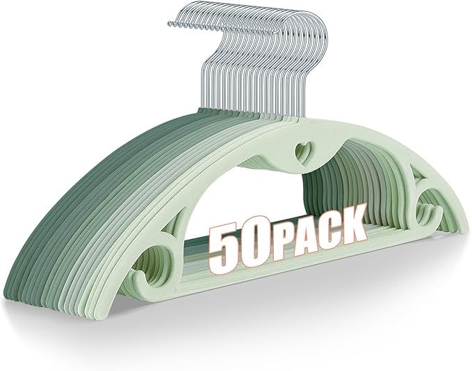 Velvet Hangers 50 Pack: Felt Clothes Hangers Heavy Duty Shirt Sweater Hangers No Shoulder Bump Non Slip Slim Thin Coat Hangers for Closet - Green Multi