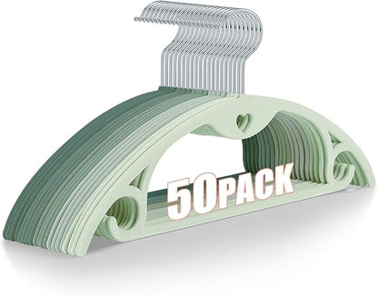 Velvet Hangers 50 Pack: Felt Clothes Hangers Heavy Duty Shirt Sweater Hangers No Shoulder Bump Non Slip Slim Thin Coat Hangers for Closet - Green Multi