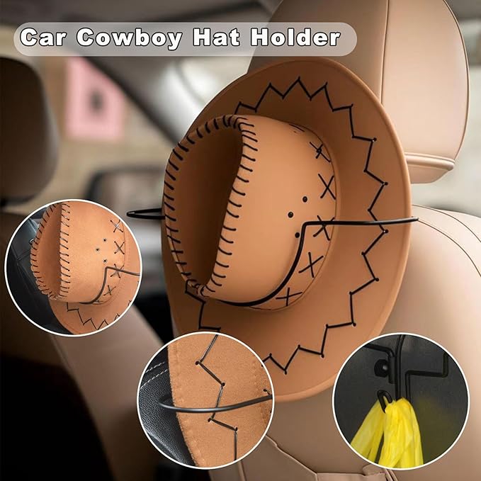 Cowboy Hat Holder Rack for Truck SUV Car 2 Pack Back Seat Cowboy Hat Rack, Removable Metal Hard Hat Holder,Keep Hat Shape Car Accessories
