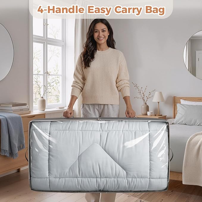 Budding Joy 90L Under Bed Storage Containers, Closet Organizers and Storage Bins, Foldable Underbed Storage Bags for Linen Sheets, Blanket, Clothing, Comforter, Sweaters, Pillows, Wrapping Paper, Grey