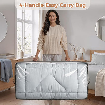 Budding Joy 90L Under Bed Storage Containers, Closet Organizers and Storage Bins, Foldable Underbed Storage Bags for Linen Sheets, Blanket, Clothing, Comforter, Sweaters, Pillows, Wrapping Paper, Grey