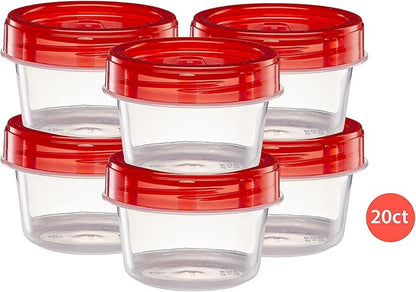 ELEGANT DISPOSABLES (4 Ounce 20 Pack) Twist cap Containers Clear Bottom With Red Top Screw on Lids Twist Top Food Storage Freezer Containers