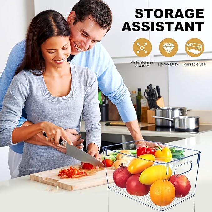 Set of 8 pantry organizers and storage, Clear Plastic Storage Bins for Kitchen Organization, Freezer Storage, Home Edit Containers