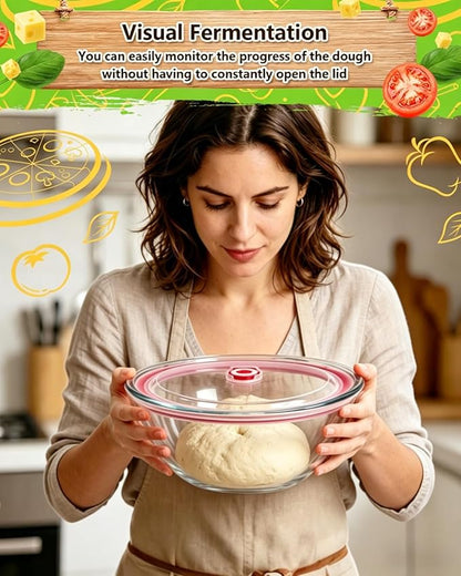 2 Pack Pizza Dough Proofing Container, 2000ML Glass Proofing Box with Clear Airtight Lid, Stackable Fermentation Storage for Dough Balls & Bread, Includes Cutter