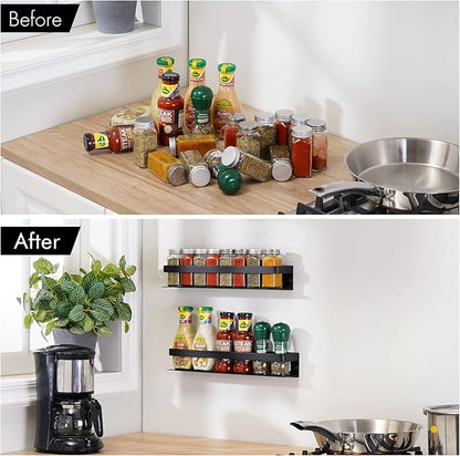 KES Spice Rack Organizer Kitchen Spice Rack Seasoning Organizer 16 Inch Aluminum Spice Holder Wall Mount Anodized Black 2 Pack, KSR401S40-BK-P2